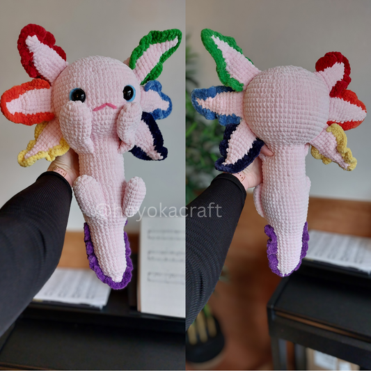 Jumbo Rainbow Axolotl crochet plushie
