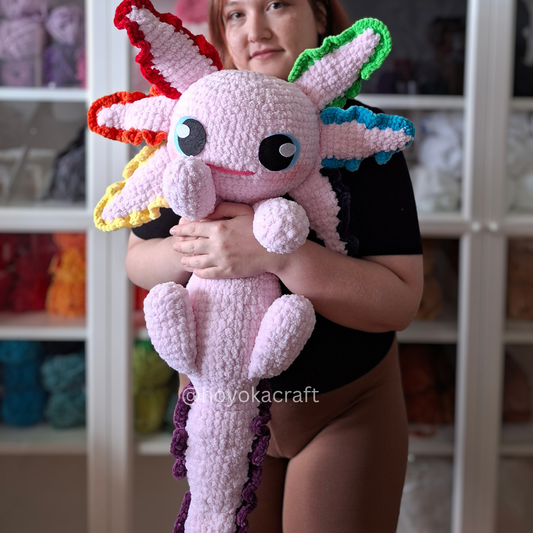 Large Rainbow Axolotl Crochet Plush