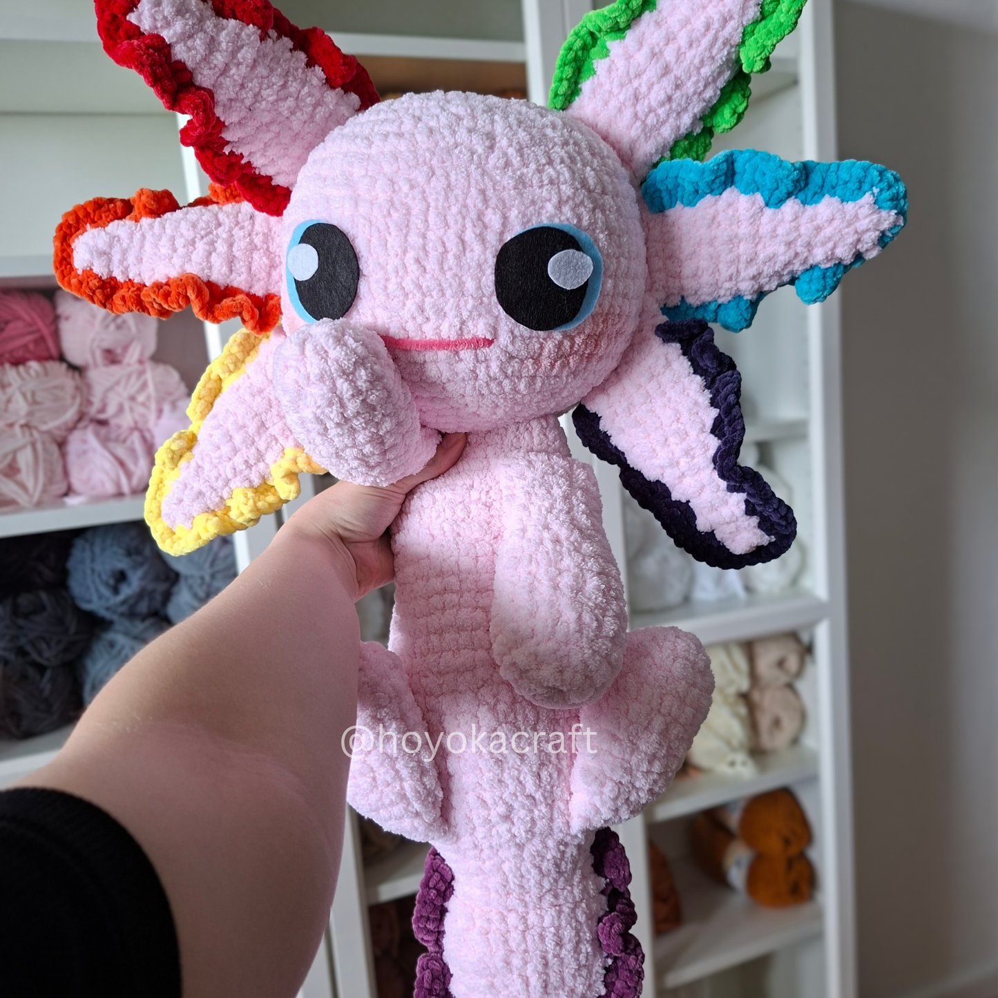 Large Rainbow Axolotl Crochet Plush