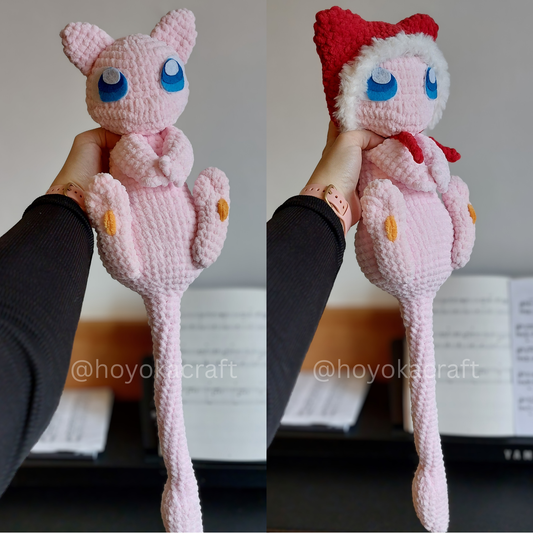 Mew in a Christmas cat hat - crochet plushie