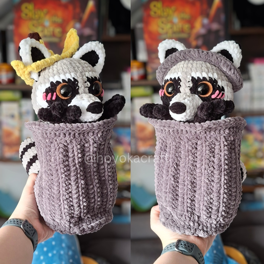Raccoon Crochet Plush in a Trash Can