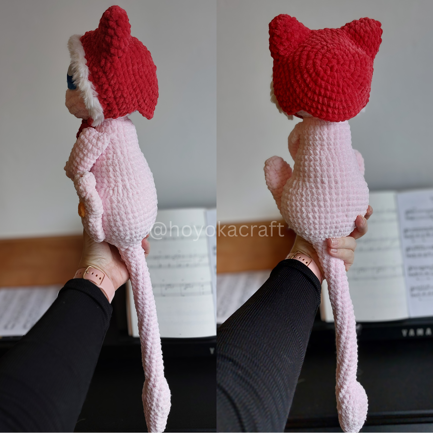 Mew in a Christmas cat hat - crochet plushie