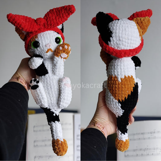 Heart Calico Cat Crochet Amigurumi Plush with Removable Ribbon