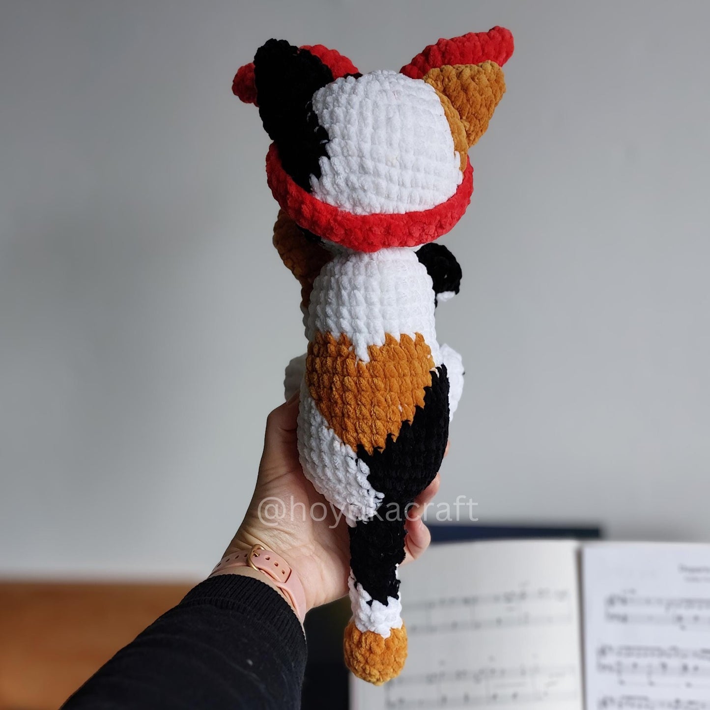 Heart Calico Cat Crochet Amigurumi Plush with Removable Ribbon