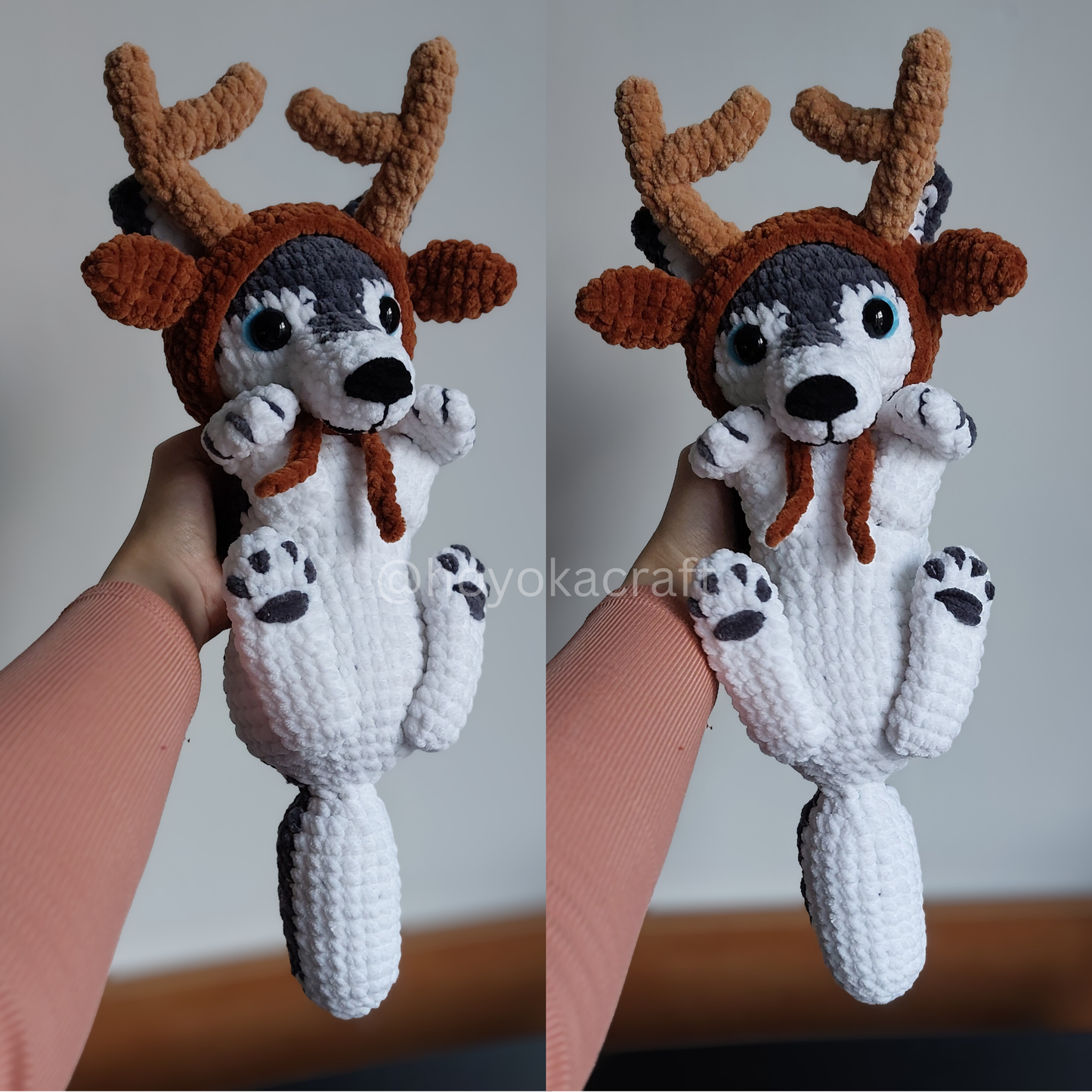 Husky in a reindeer hat - crochet plushie