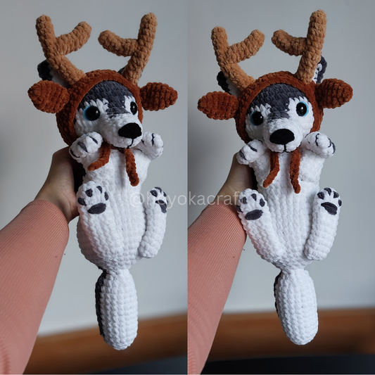 Husky in a reindeer hat - crochet plushie