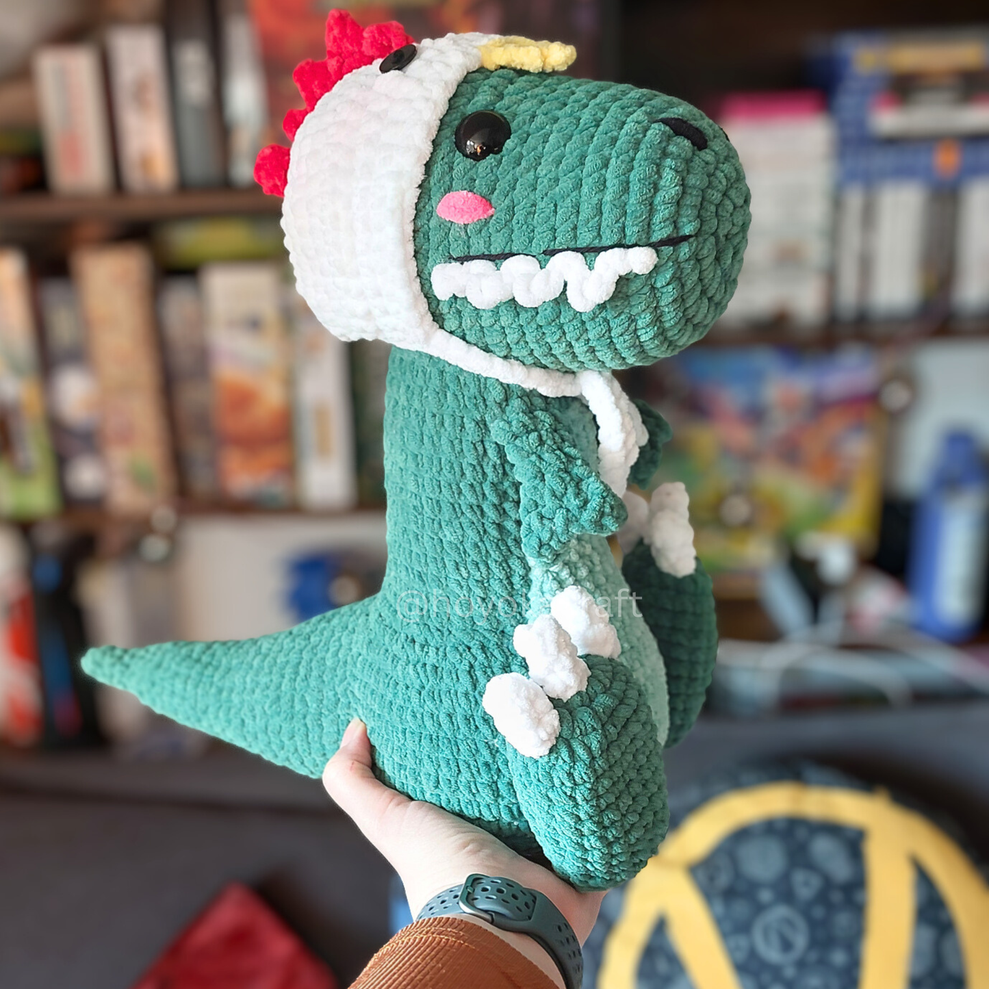 T-Rex Dinosaur Crochet Plush in a Removable Chicken Hat