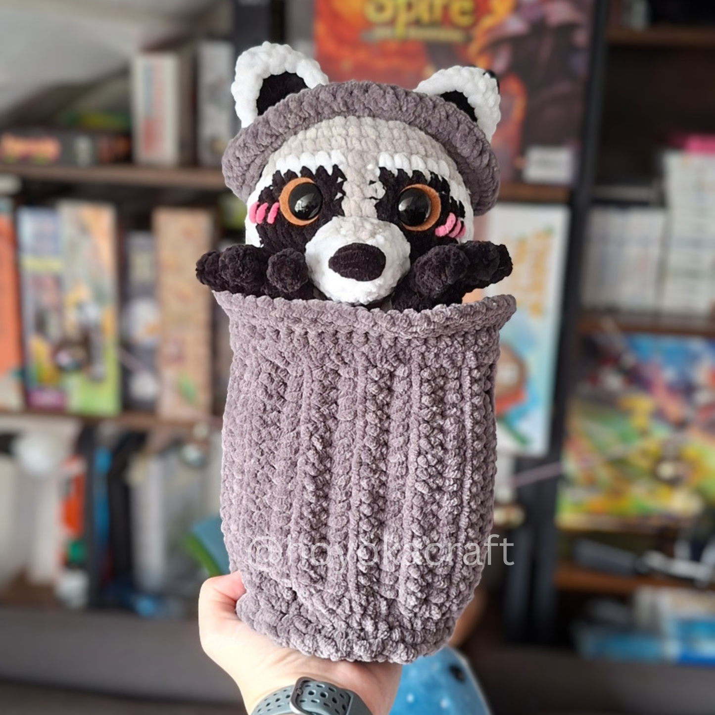 Raccoon Crochet Plush in a Trash Can
