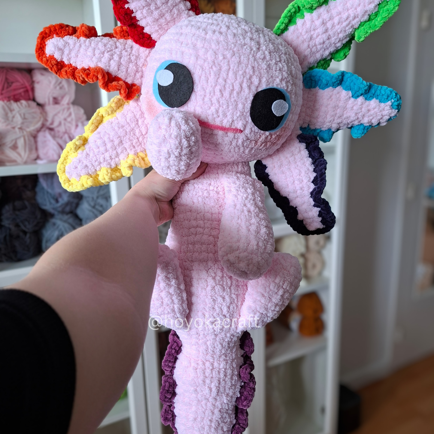 Large Rainbow Axolotl Crochet Plush