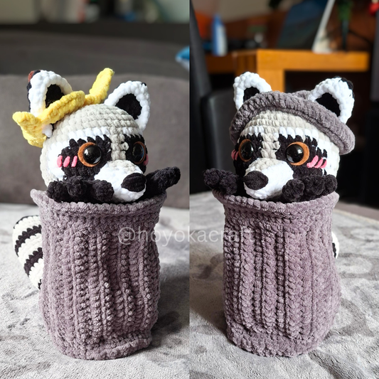 Raccoon Crochet Plush in a Trash Can