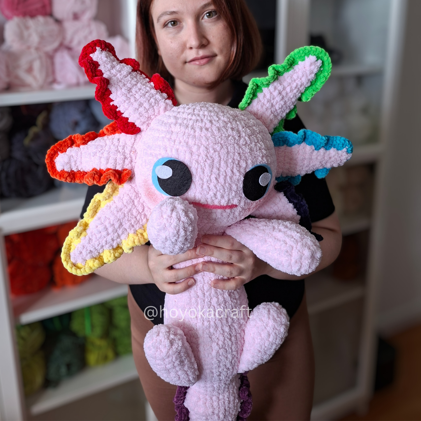 Large Rainbow Axolotl Crochet Plush
