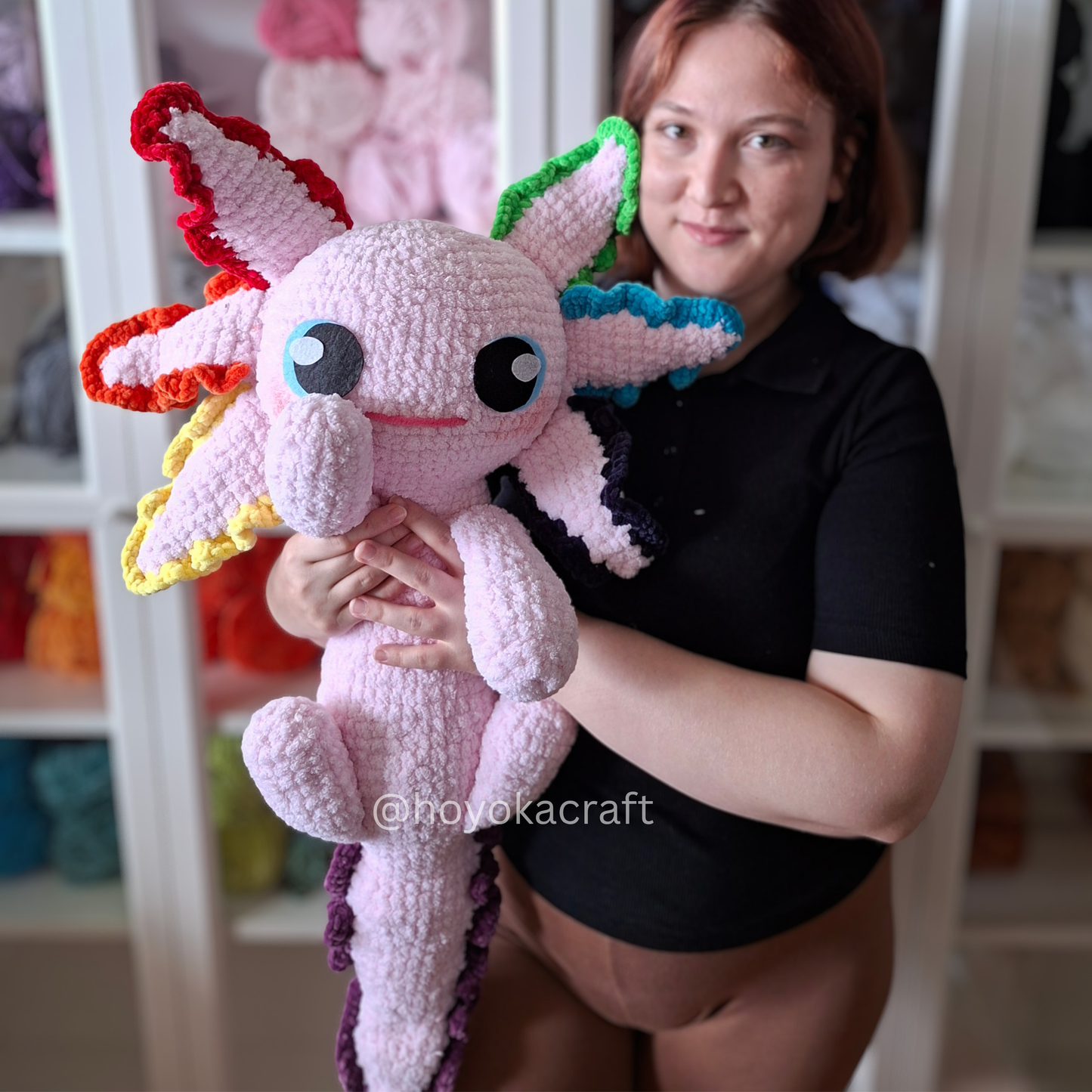Large Rainbow Axolotl Crochet Plush