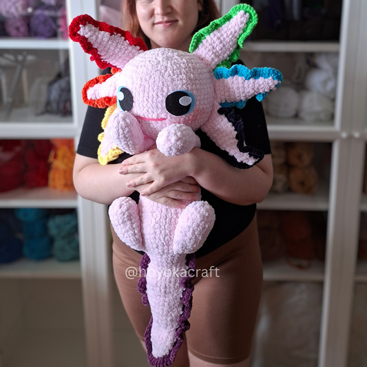 Large Rainbow Axolotl Crochet Plush