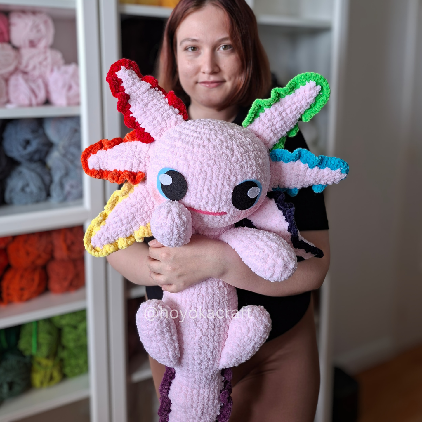 Large Rainbow Axolotl Crochet Plush