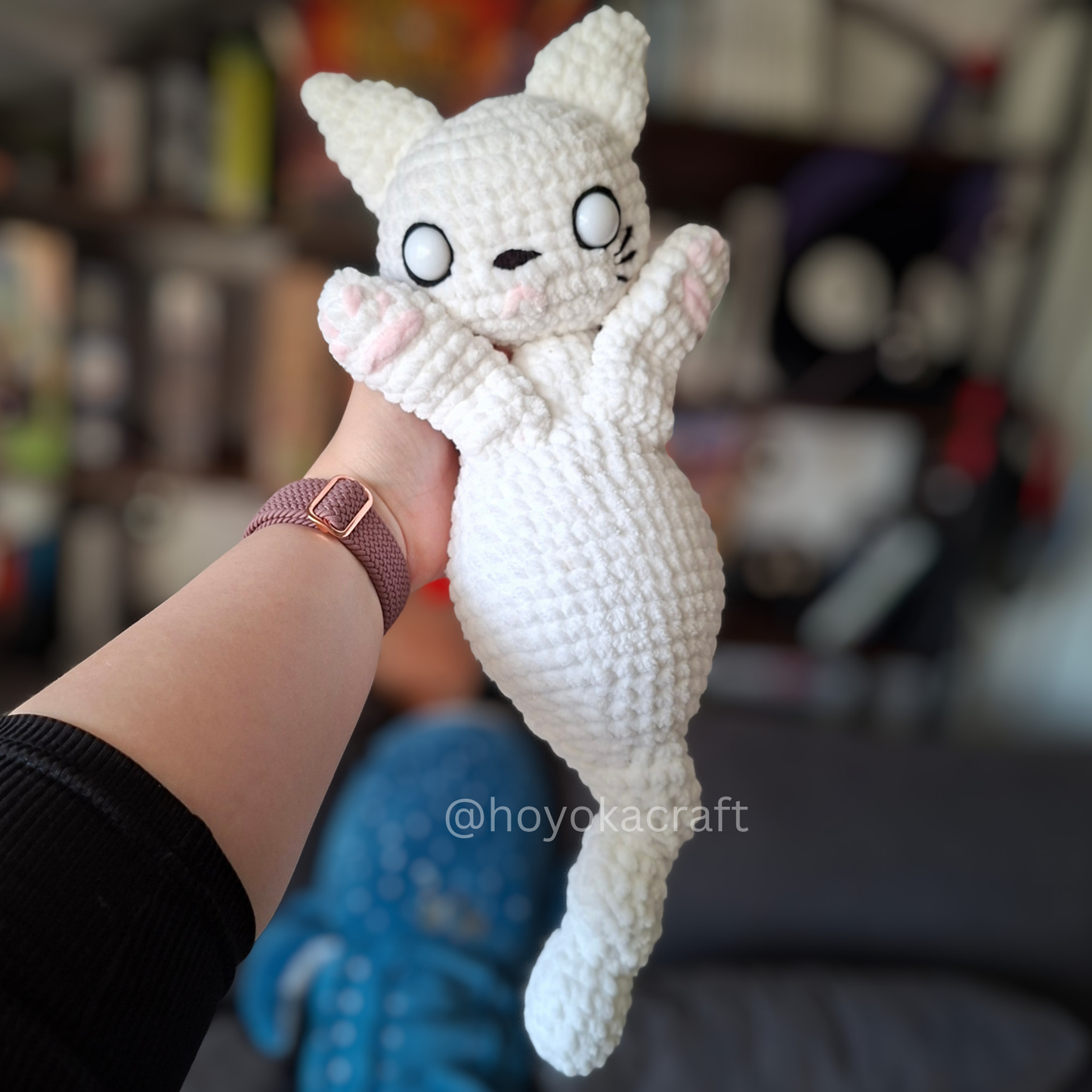 Ghost Cat Crochet Plush in a Removable Pumpkin Hat