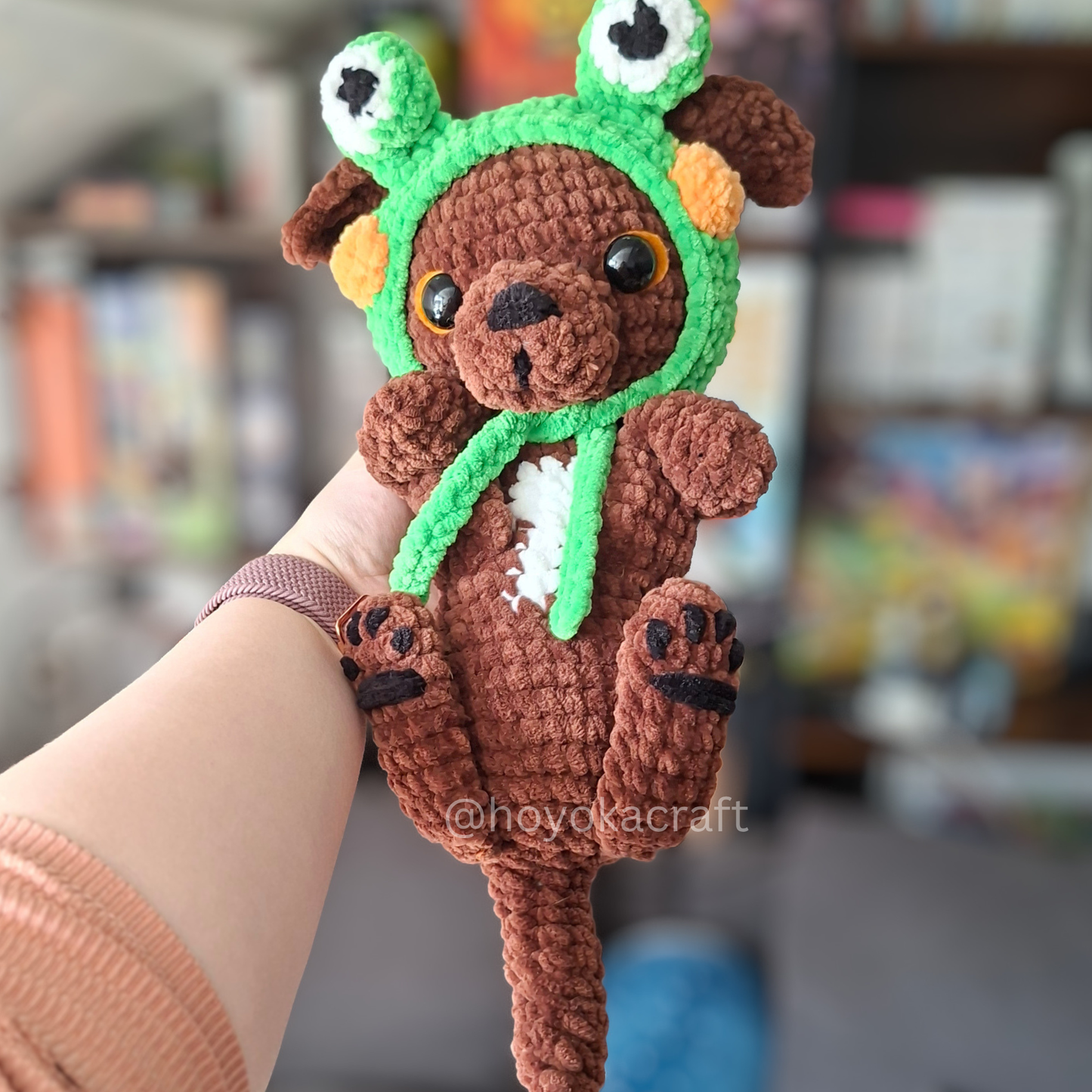 Puppy Crochet Plush in a Removable Frog Hat
