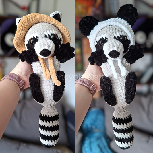 Raccoon Crochet Plush in Removable Tanuki and Panda Hat