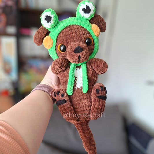 Puppy Crochet Plush in a Removable Frog Hat