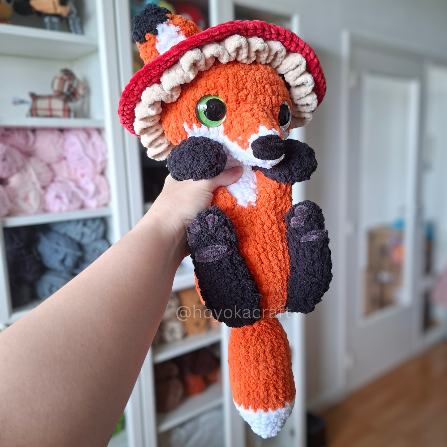 Mushroom Fox Crochet Plush in a Removable Hat