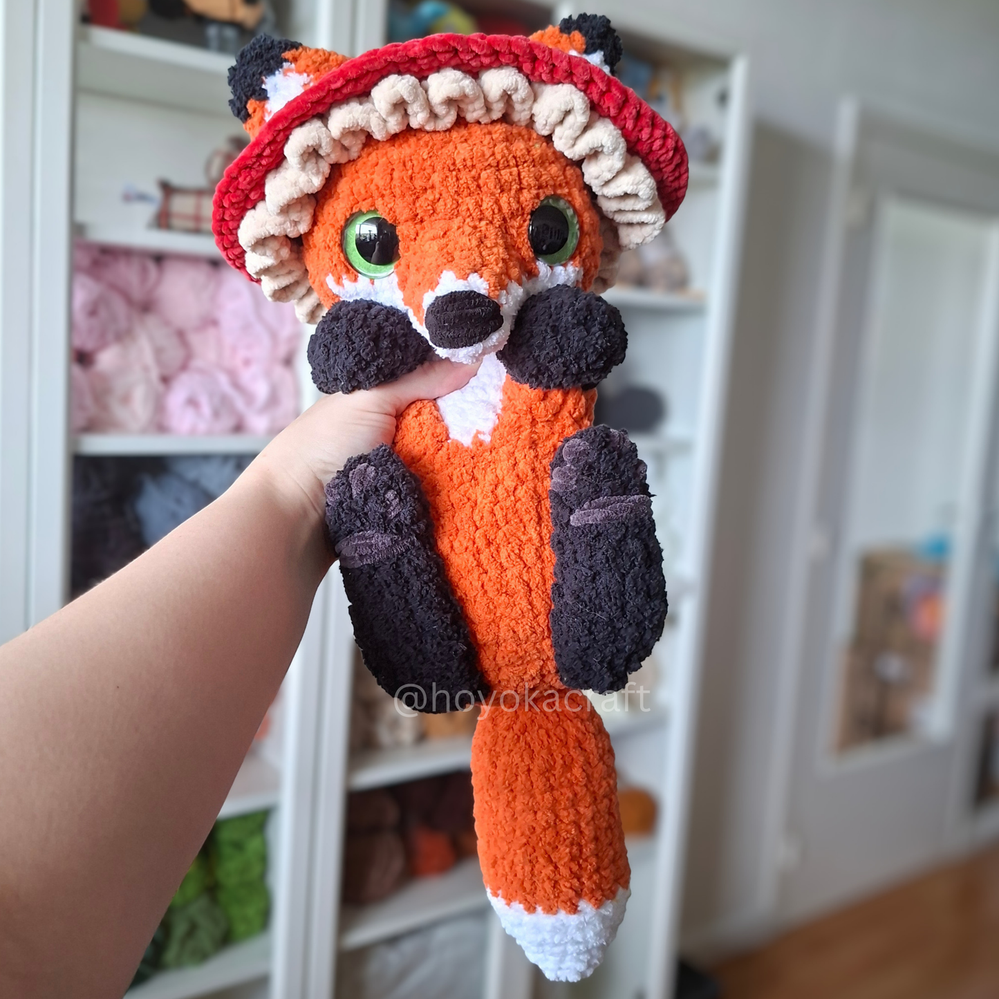 Mushroom Fox Crochet Plush in a Removable Hat