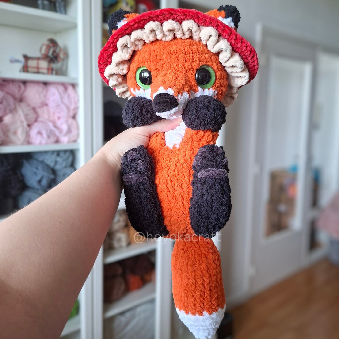 Mushroom Fox Crochet Plush in a Removable Hat