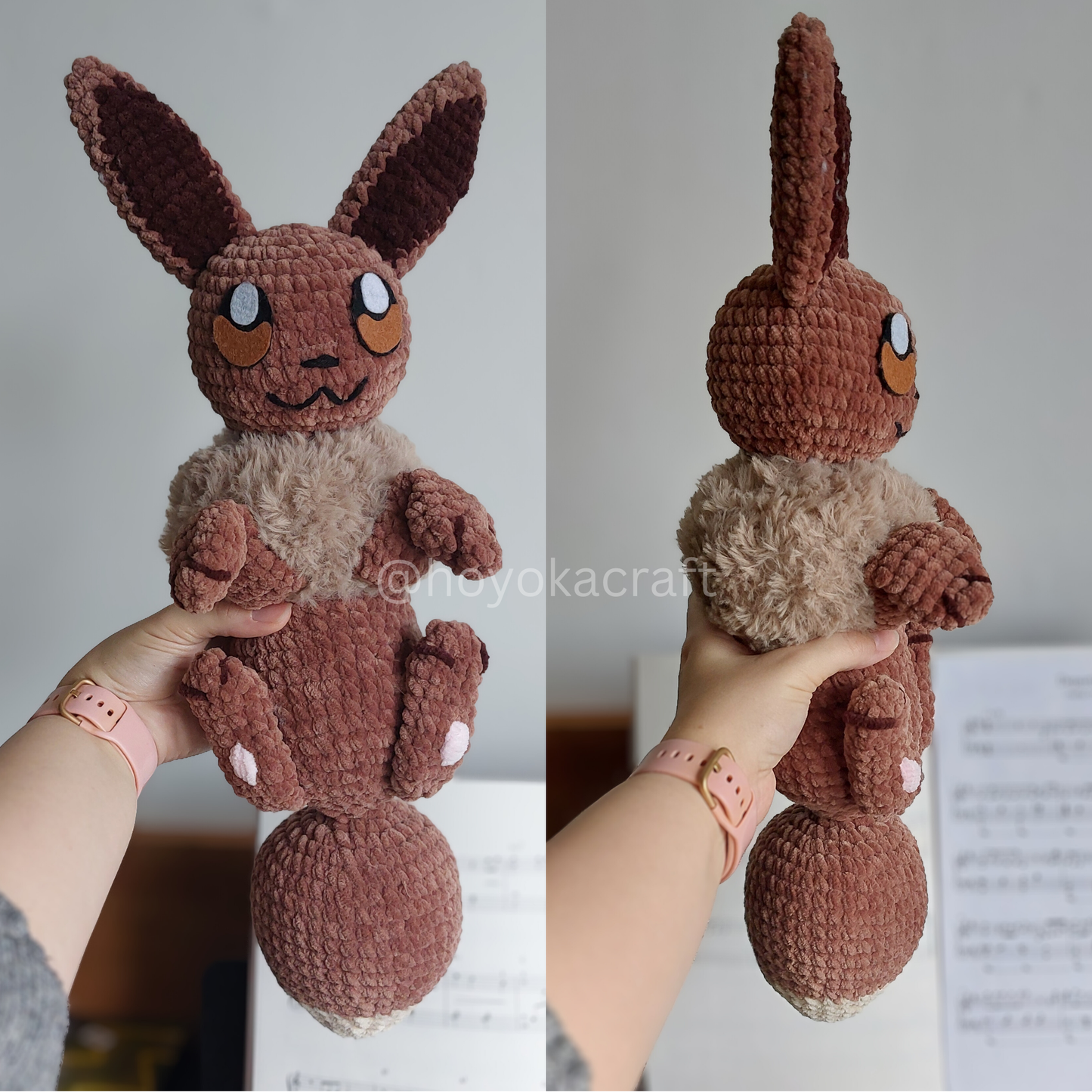 Eevee in a removable Umbreon and Espeon hat - crochet plushie