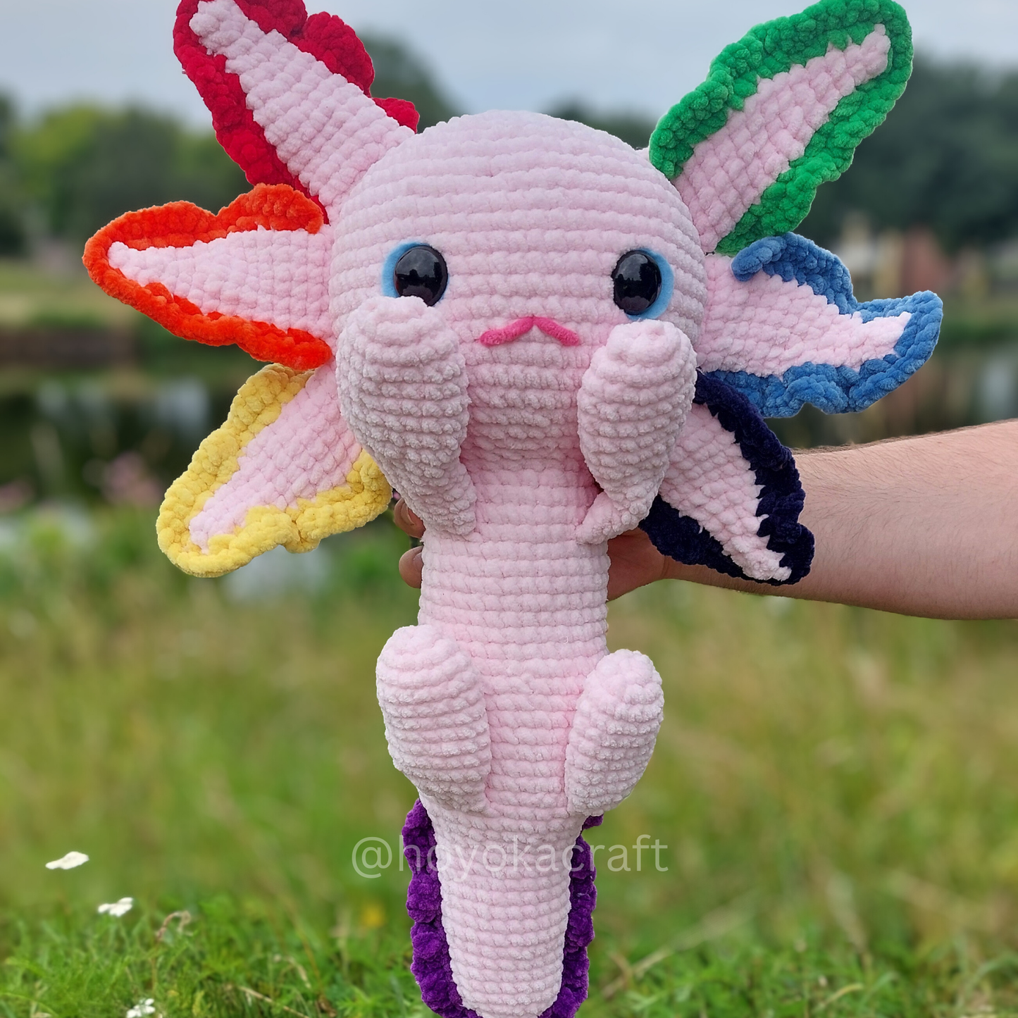 Jumbo Rainbow Axolotl crochet plushie