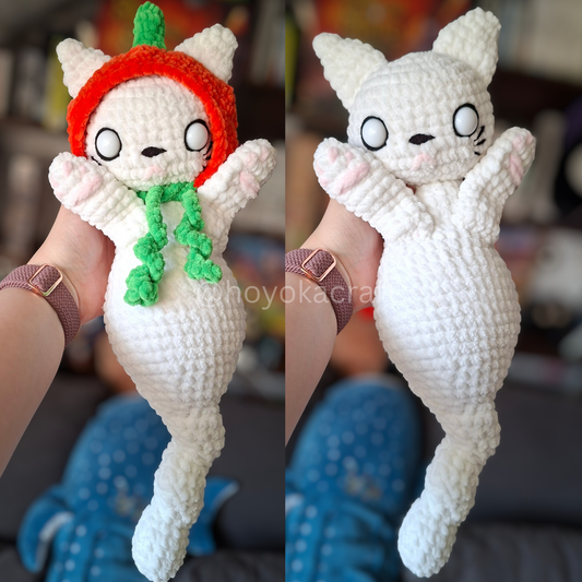 Ghost Cat Crochet Plush in a Removable Pumpkin Hat