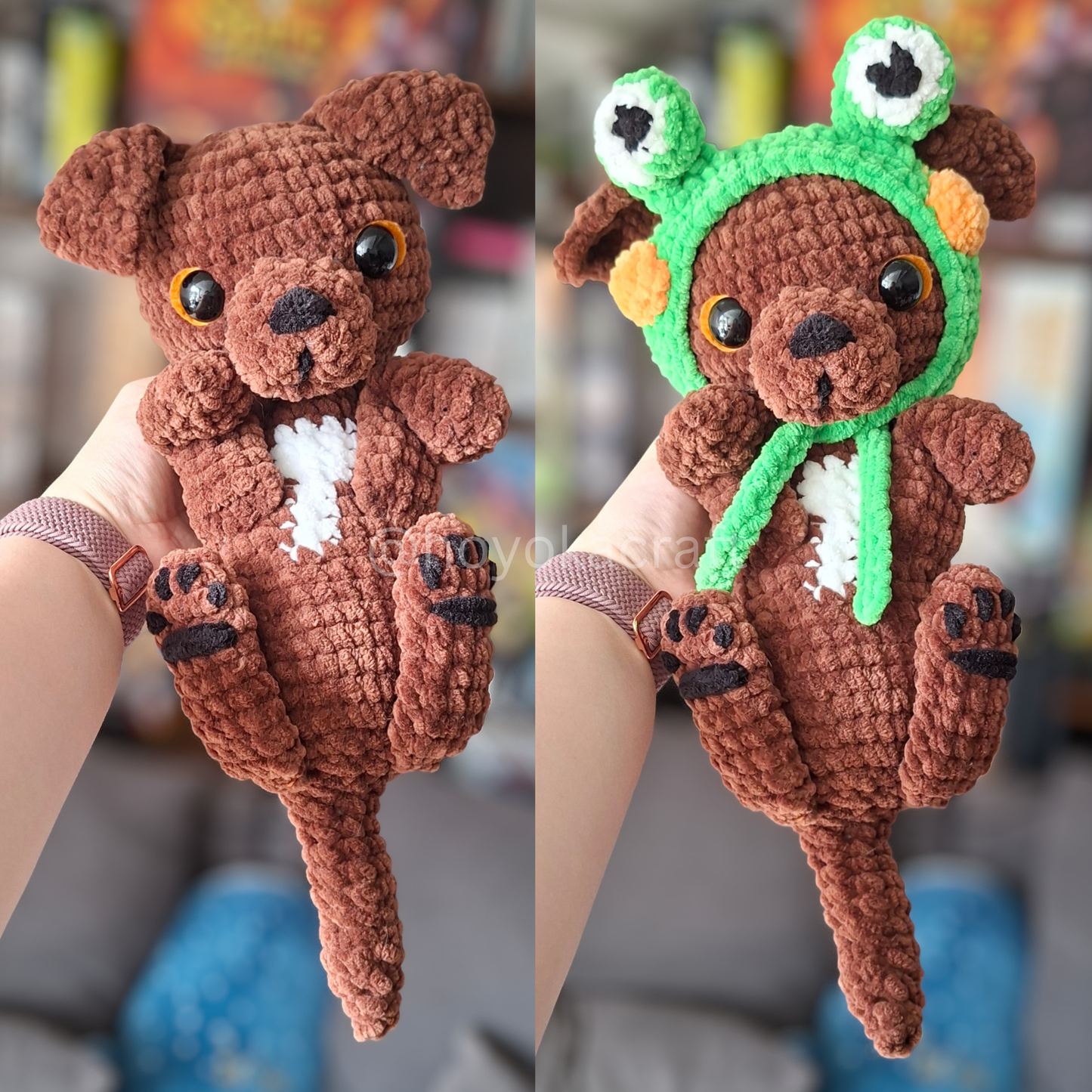 Puppy Crochet Plush in a Removable Frog Hat