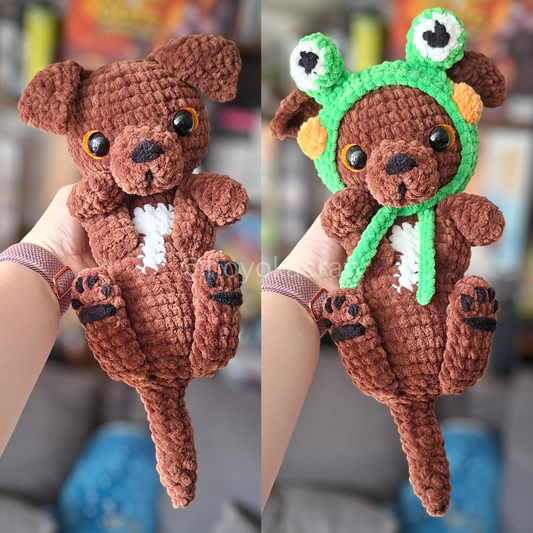 Puppy Crochet Plush in a Removable Frog Hat