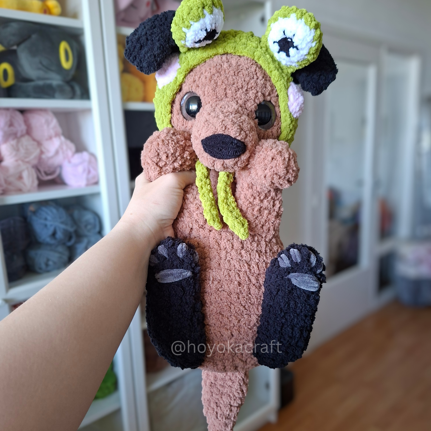 Frog Puppy Crochet Plush in a Removable Hat