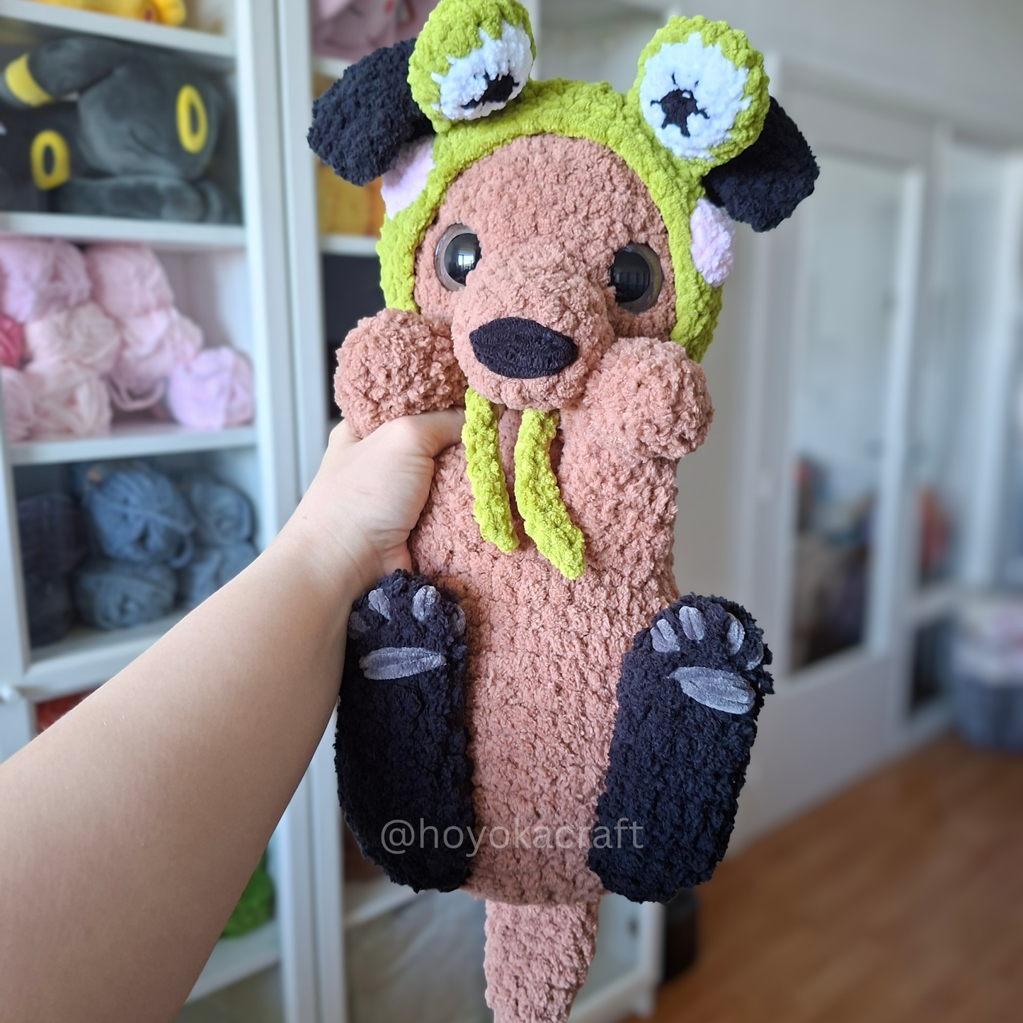 Frog Puppy Crochet Plush in a Removable Hat