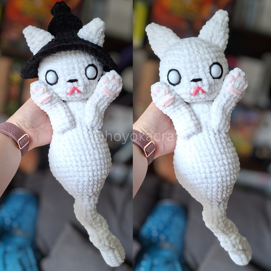 Ghost Cat Crochet Plush in a Removable Witch Hat