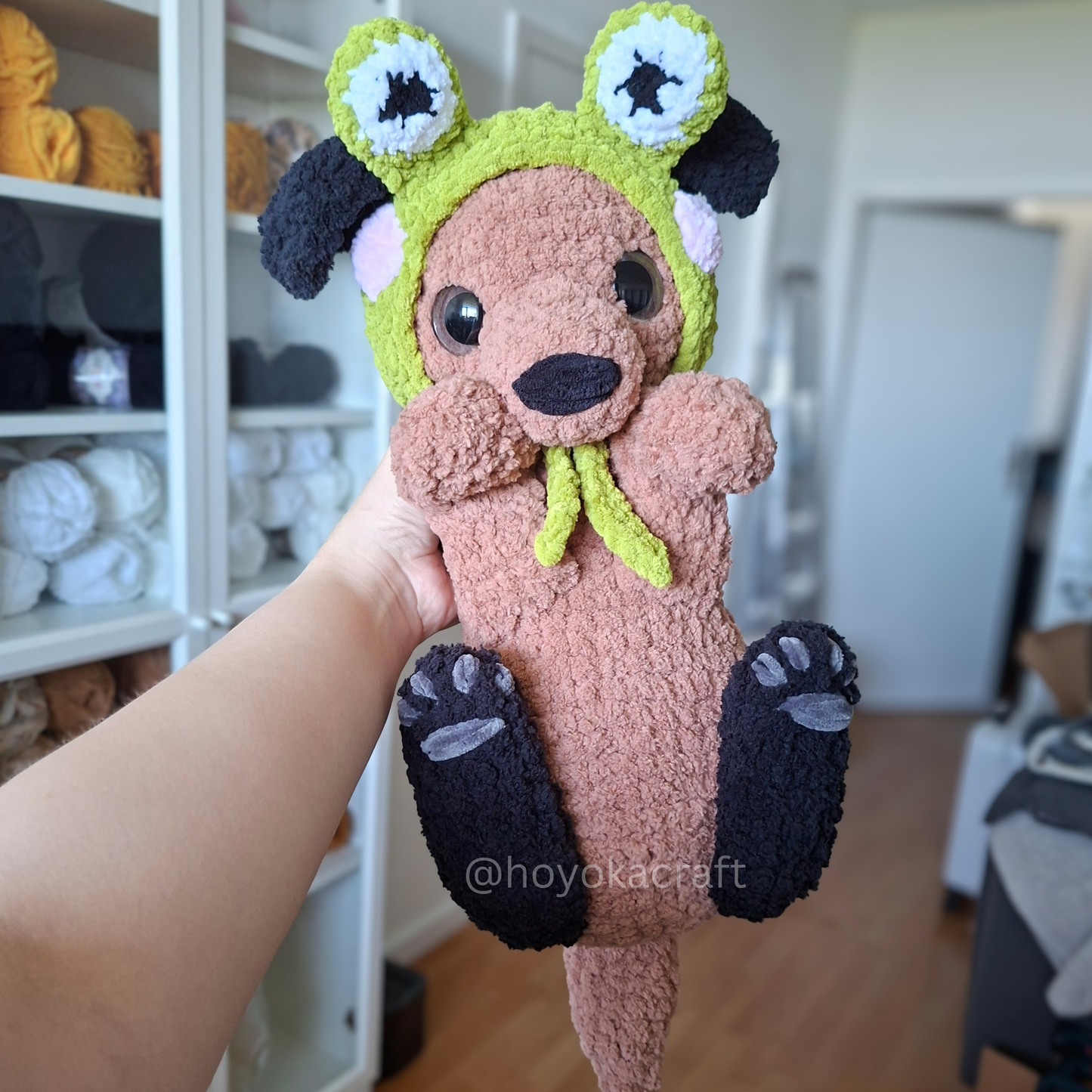 Frog Puppy Crochet Plush in a Removable Hat
