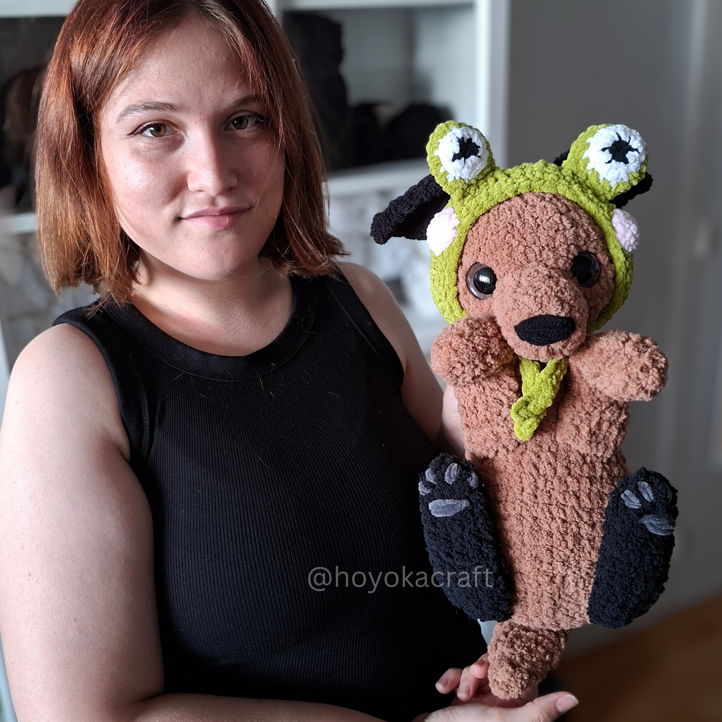 Frog Puppy Crochet Plush in a Removable Hat
