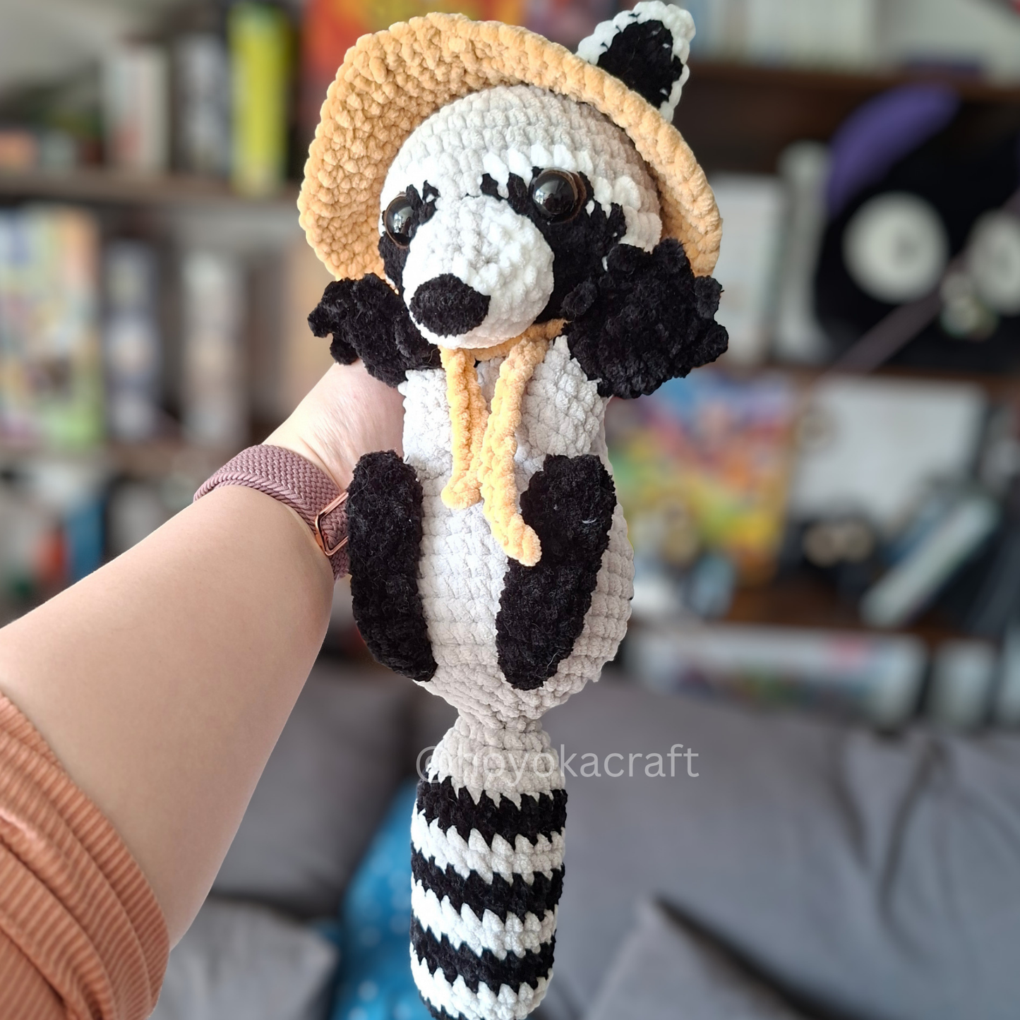 Raccoon Crochet Plush in Removable Tanuki and Panda Hat