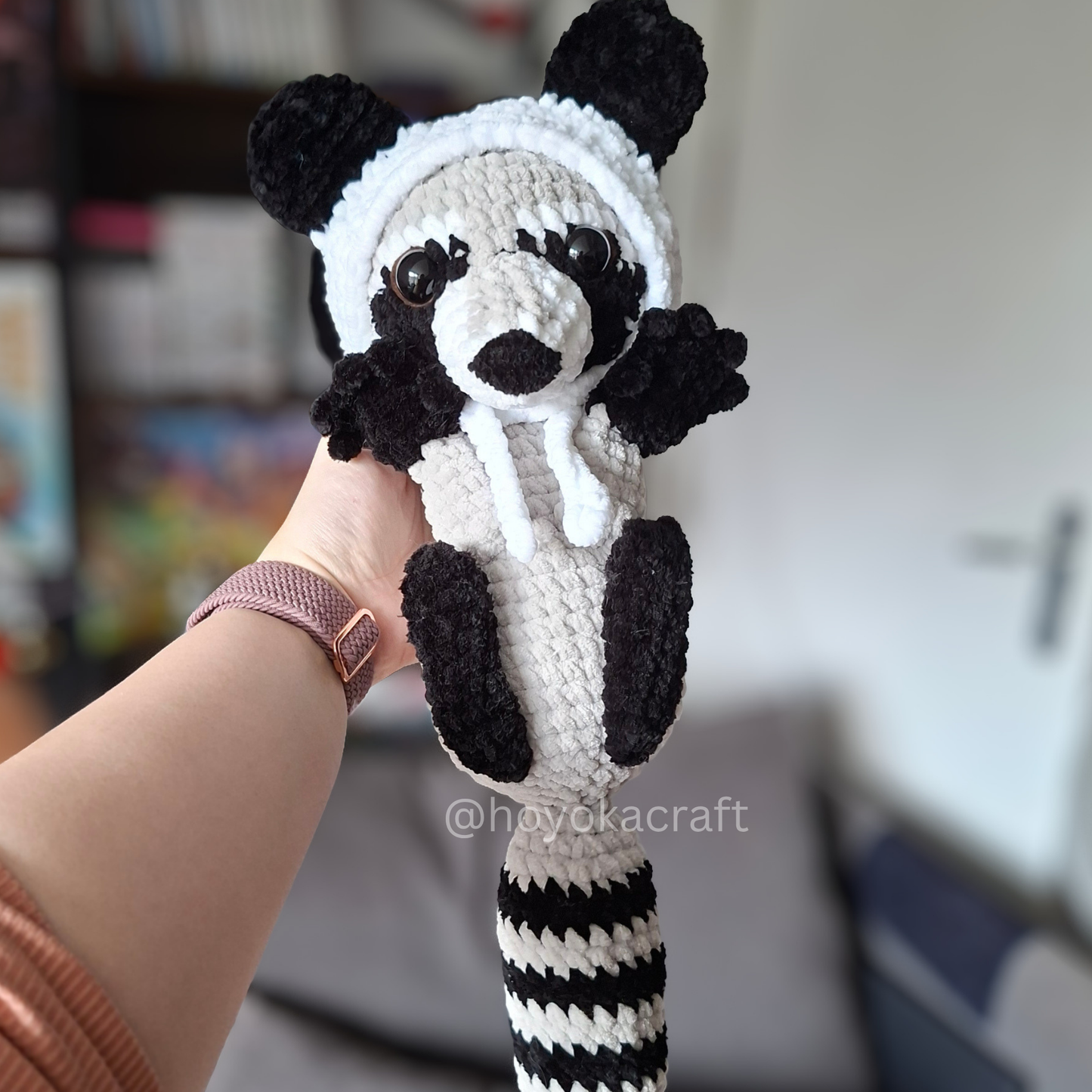 Raccoon Crochet Plush in Removable Tanuki and Panda Hat