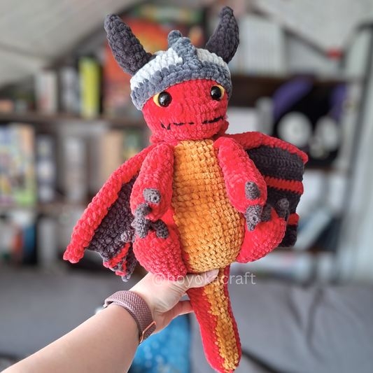 Dragon Crochet Plush in a Removable Viking Helmet