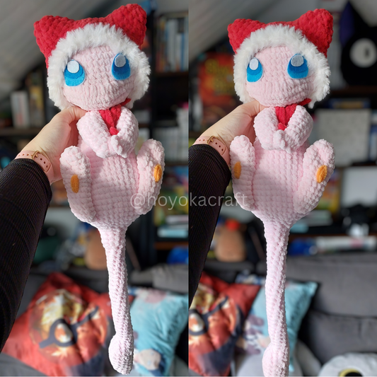 Mew in a Christmas cat hat - crochet plushie