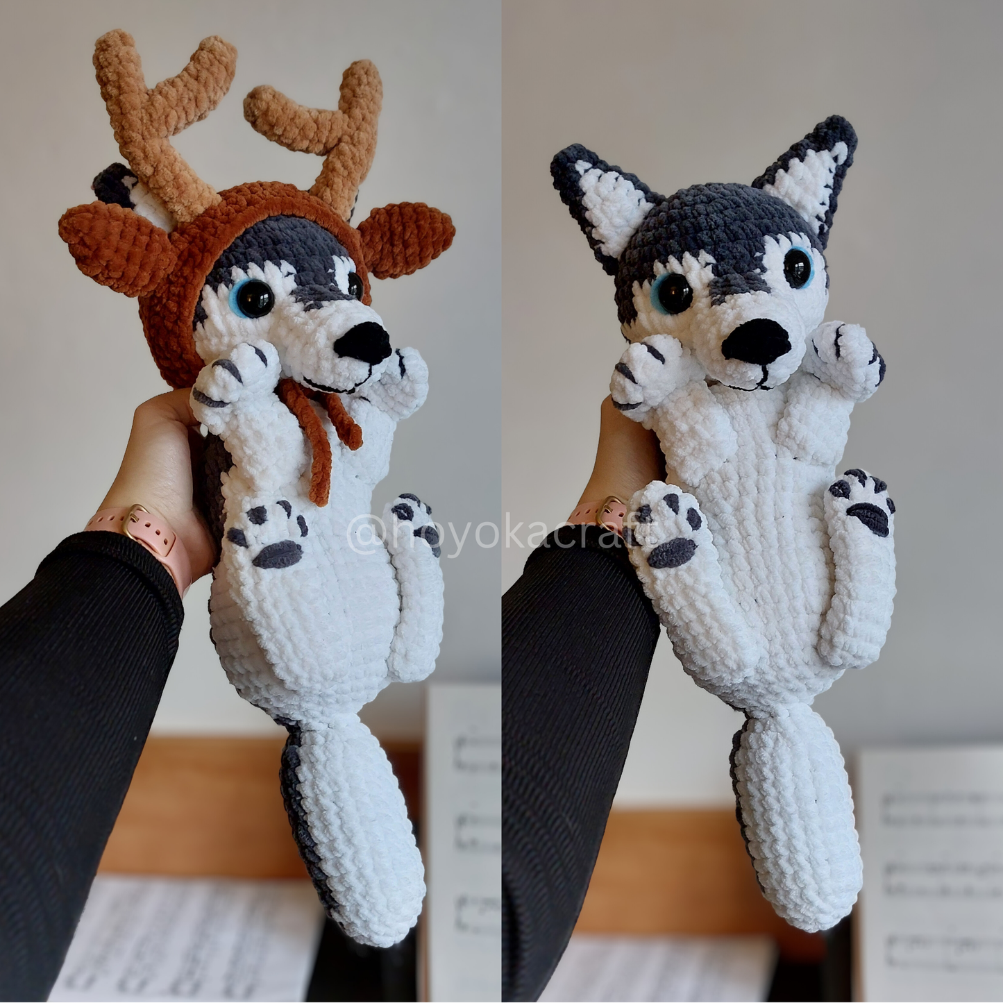 Husky in a reindeer hat - crochet plushie