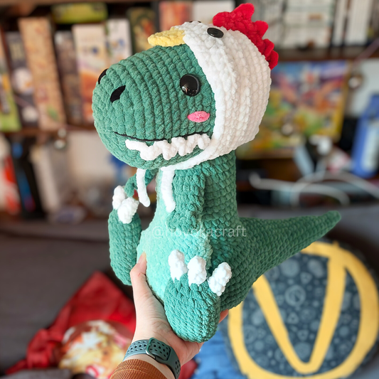 T-Rex Dinosaur Crochet Plush in a Removable Chicken Hat