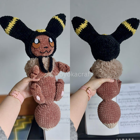 Eevee Crochet Amigurumi Plush in Removable Umbreon and Espeon Hat