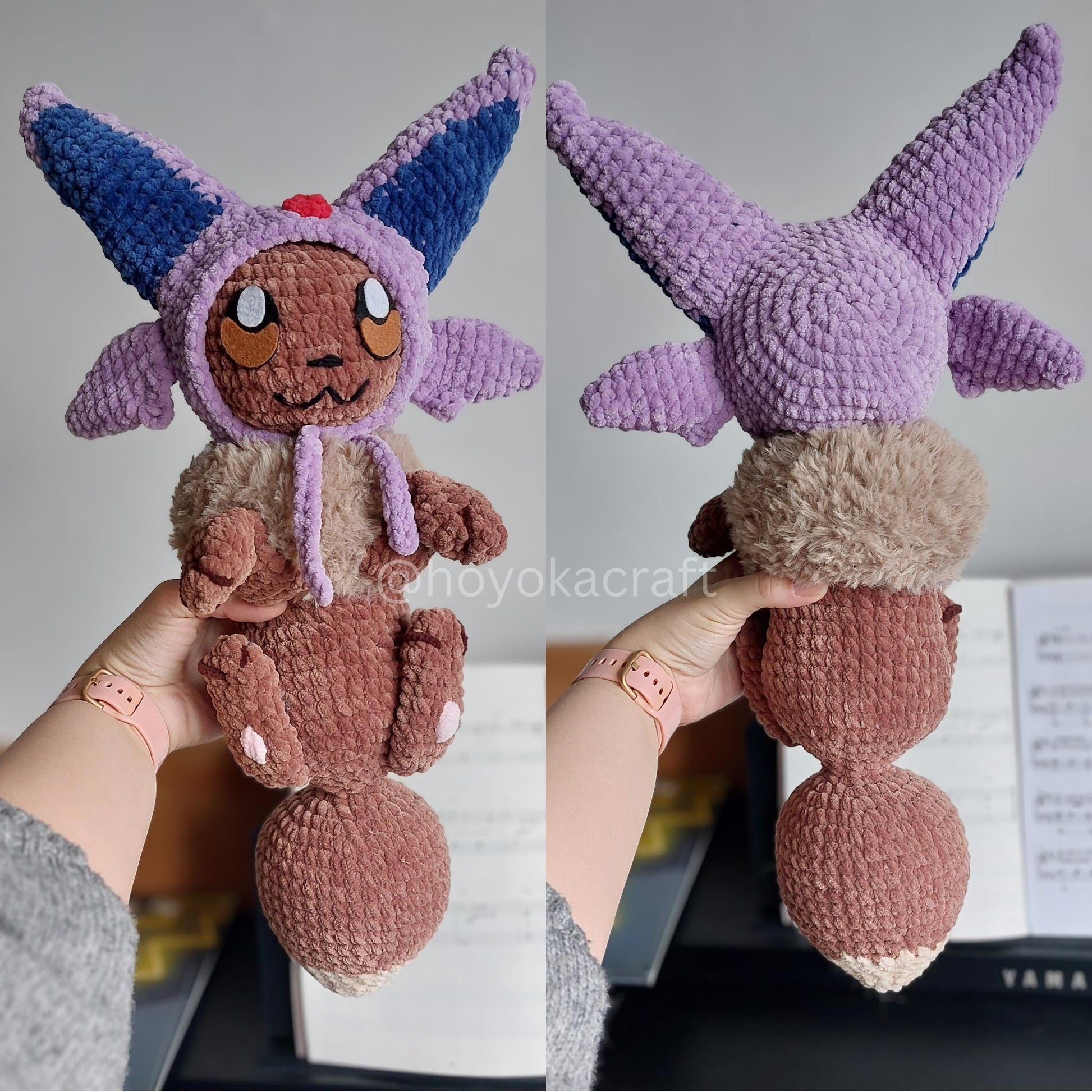 Eevee Crochet Amigurumi Plush in Removable Umbreon and Espeon Hat