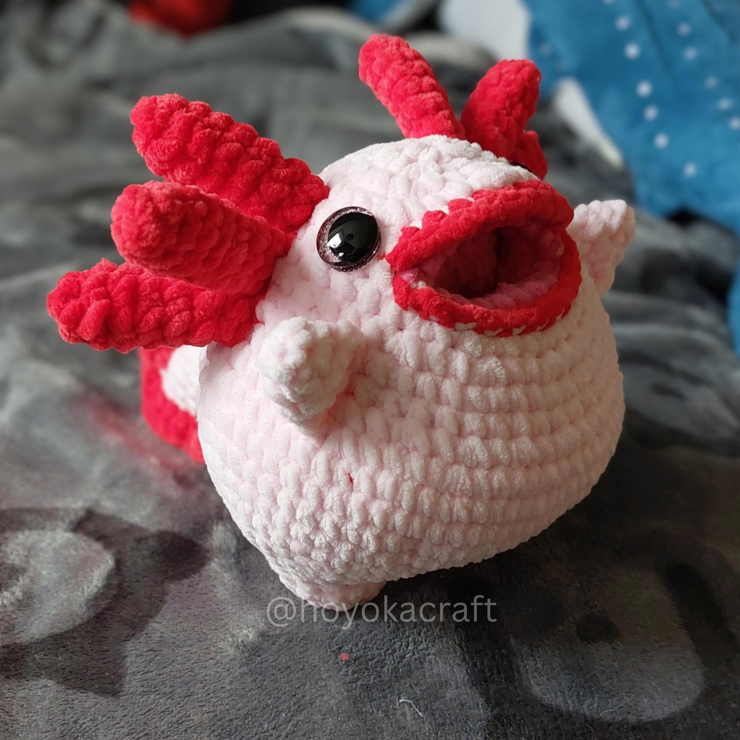 Chubby Axolotl Crochet Amigurumi Plush - with a Red Lipstick