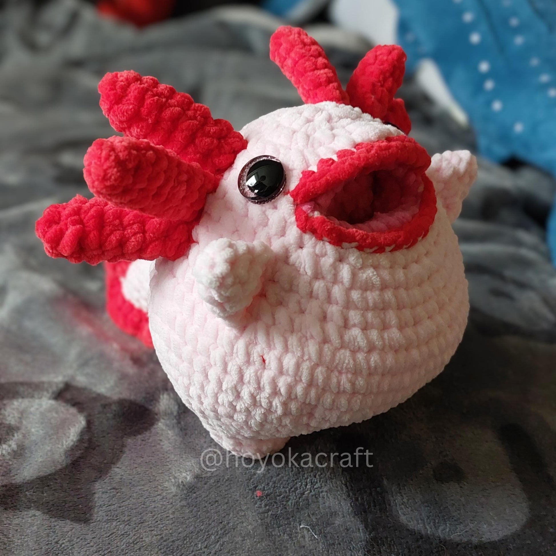 Chubby Axolotl Crochet Amigurumi Plush - with a Red Lipstick
