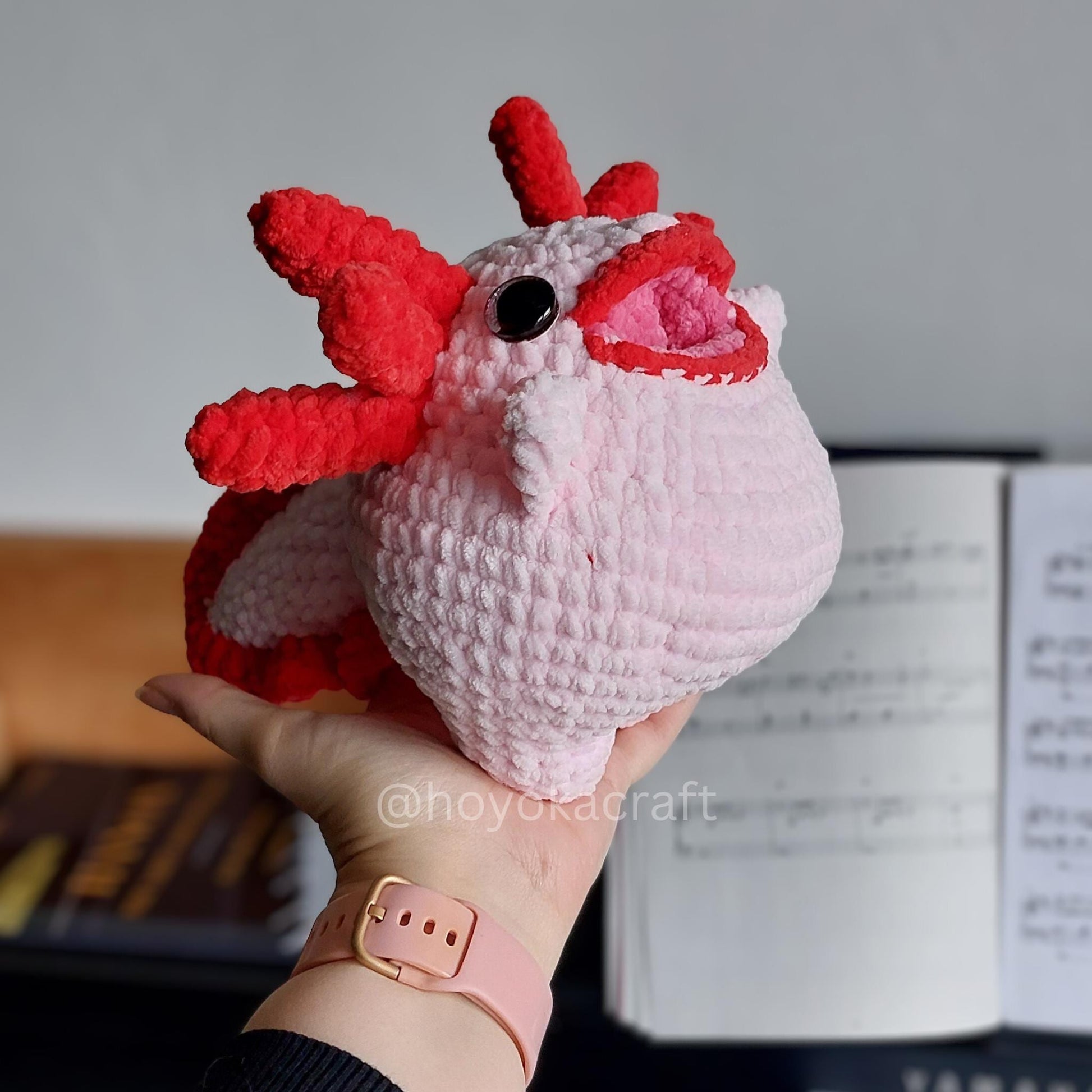 Chubby Axolotl Crochet Amigurumi Plush - with a Red Lipstick