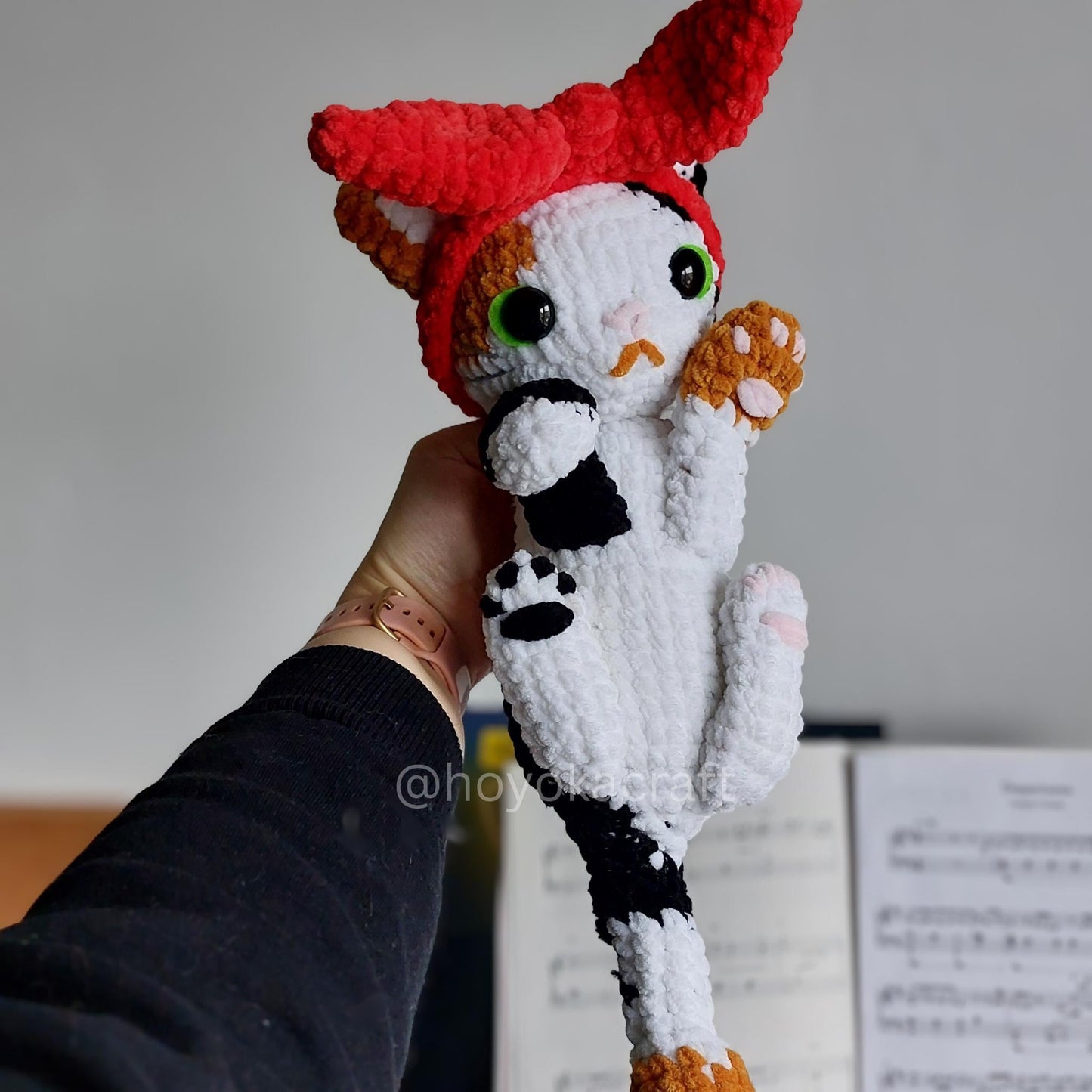 Heart Calico Cat Crochet Amigurumi Plush with Removable Ribbon