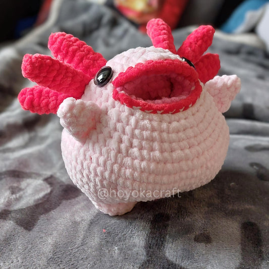 Chubby Axolotl Crochet Amigurumi Plush - with a Red Lipstick