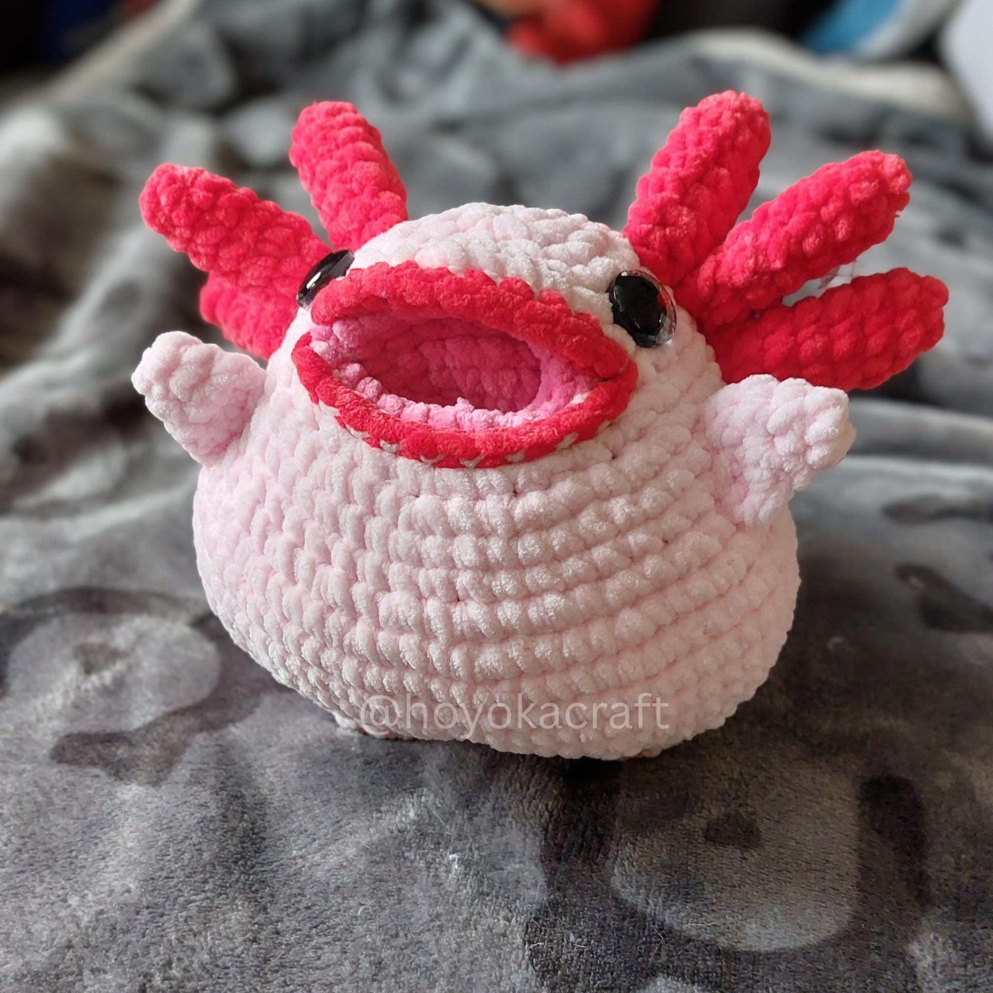 Chubby Axolotl Crochet Amigurumi Plush - with a Red Lipstick
