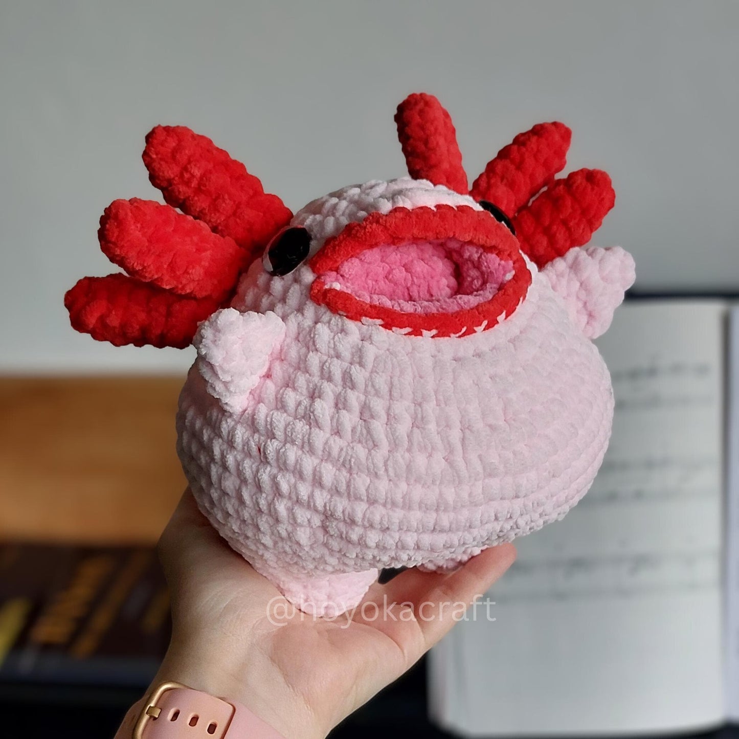 Chubby Axolotl Crochet Amigurumi Plush - with a Red Lipstick